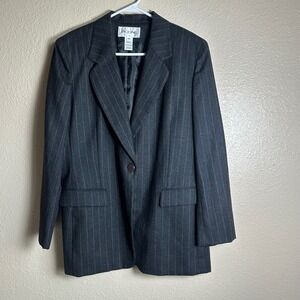 Vintage Picone Charcoal Grey Pinstripe Wool Blend Blazer Jacket Size 14‎ USA EUC